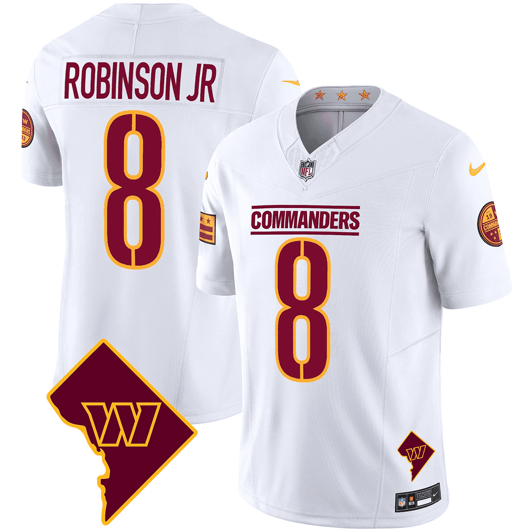 Men’s Washington Commanders Washington DC Map Patch Jersey – All Stitched – White – Robinson Jr.