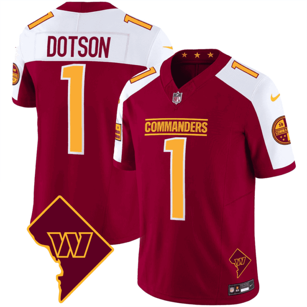 Men’s Washington Commanders Washington DC Map Patch Jersey – All Stitched – Burgundy Alternate – Jahan Dotson