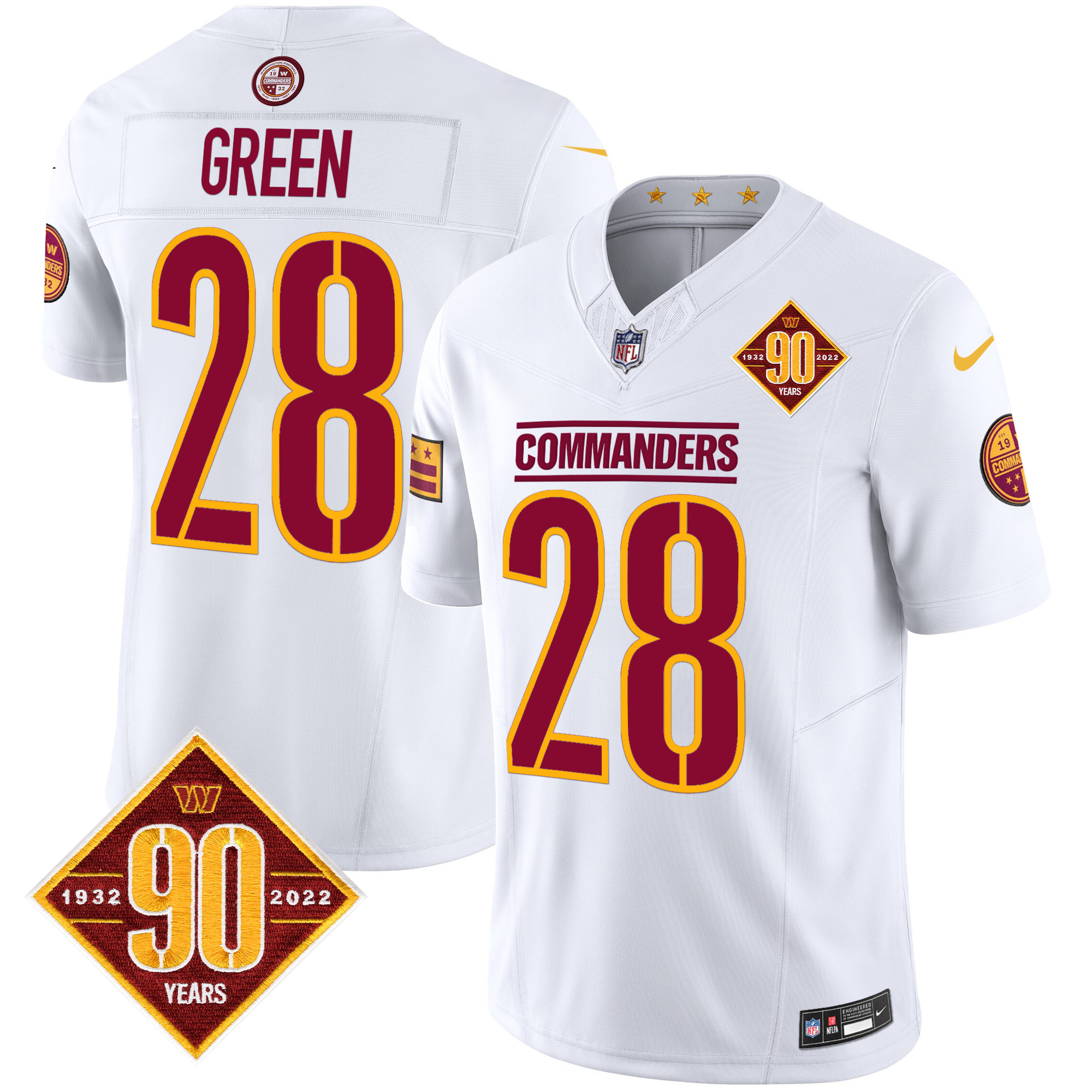 Men’s Washington Commanders 90th Anniversary Patch Vapor Limited Jersey – All Stitched – White – Darrell Green