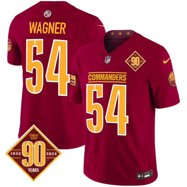 Men’s Washington Commanders 90th Anniversary Patch Vapor Limited Jersey – All Stitched – Burgundy – Bobby Wagner