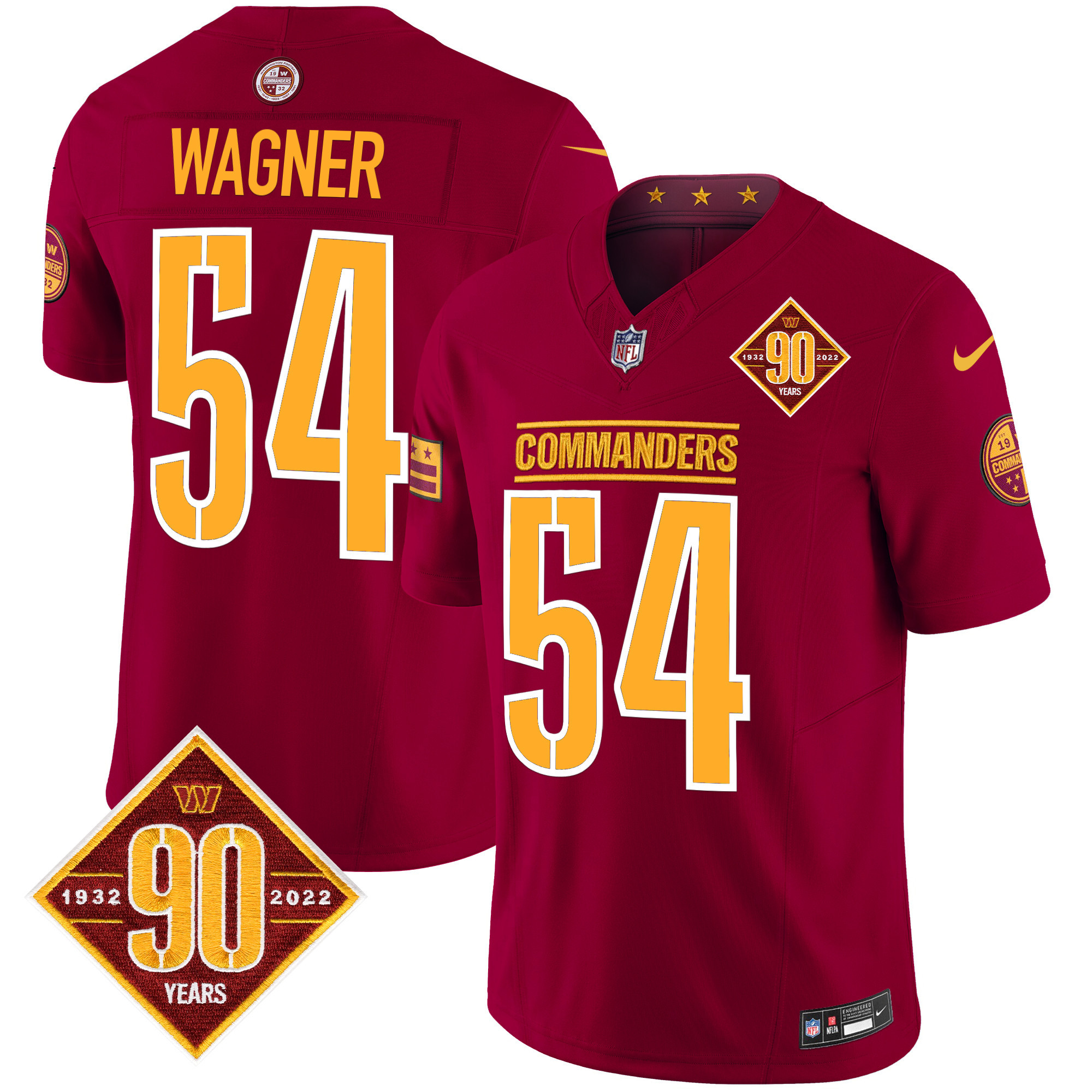 Men’s Washington Commanders 90th Anniversary Patch Vapor Limited Jersey – All Stitched – Burgundy – Bobby Wagner