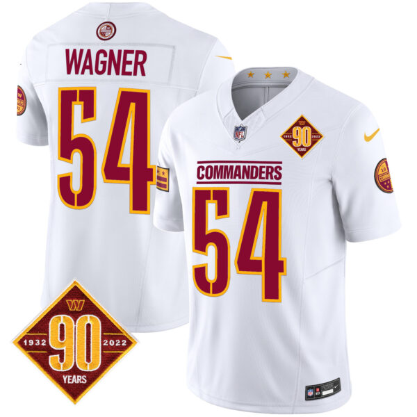 Men’s Washington Commanders 90th Anniversary Patch Vapor Limited Jersey – All Stitched – White – Bobby Wagner