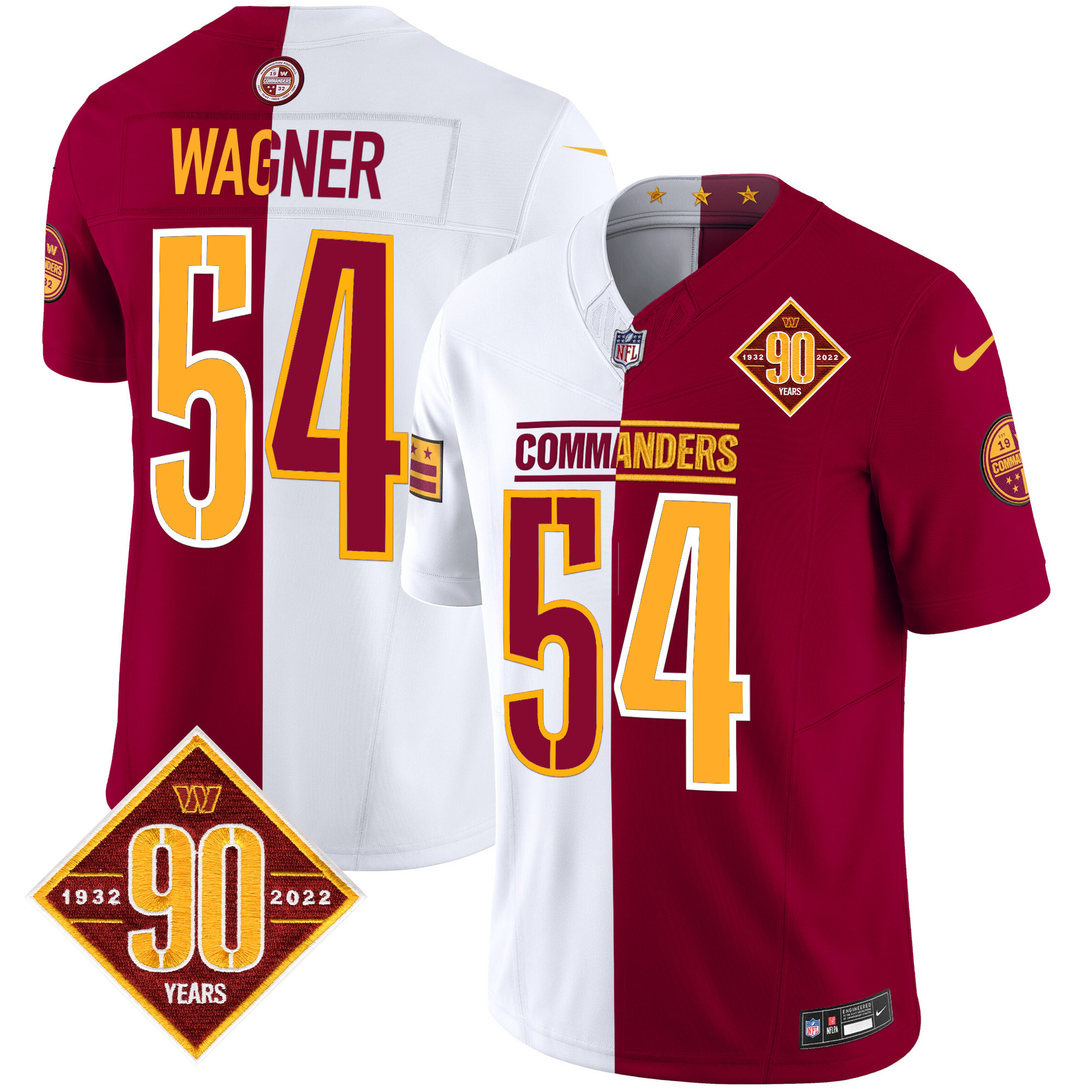 Men’s Washington Commanders 90th Anniversary Patch Vapor Limited Jersey – All Stitched – Half – Bobby Wagner