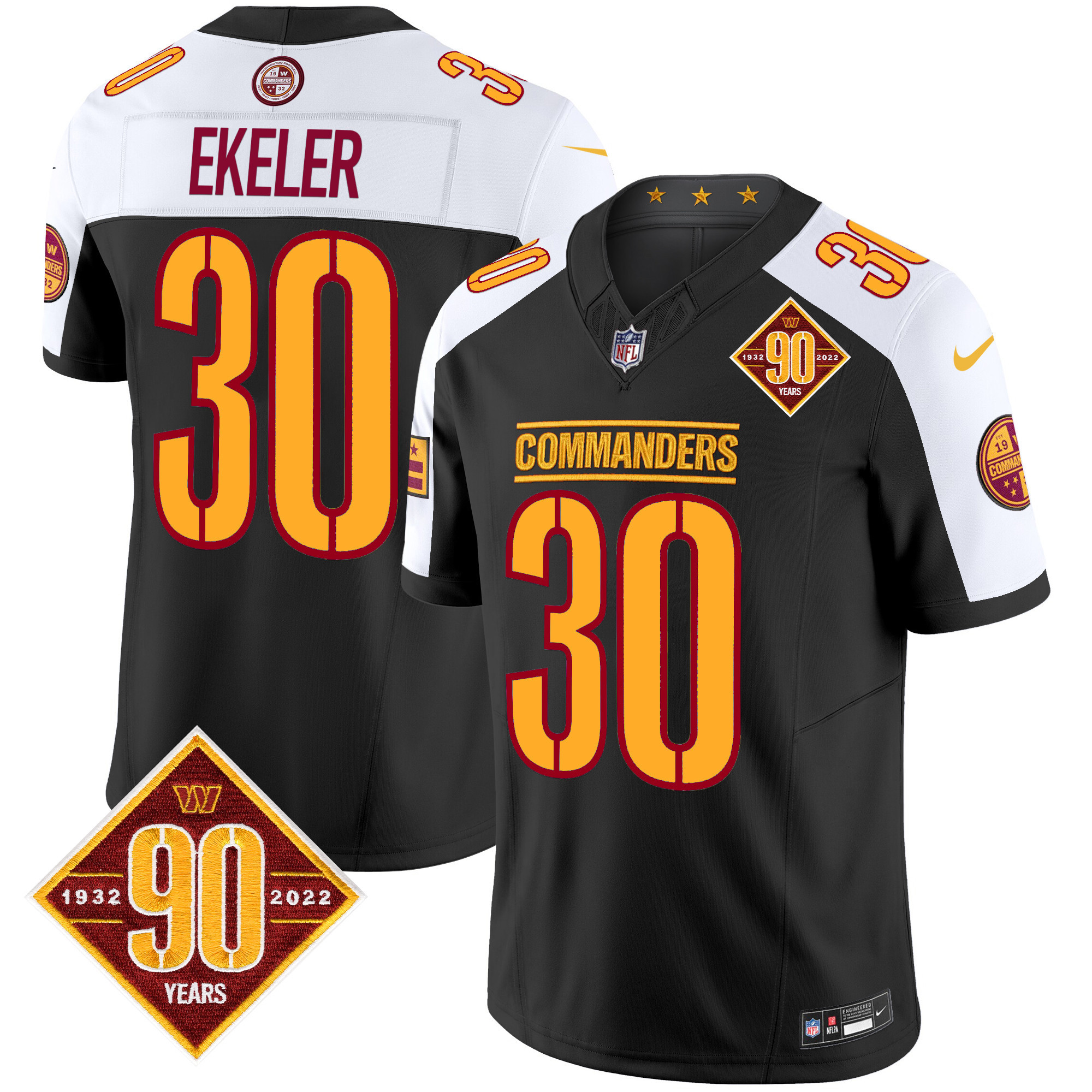 Men’s Washington Commanders 90th Anniversary Patch Vapor Limited Jersey – All Stitched – Black Alternate – Austin Ekeler