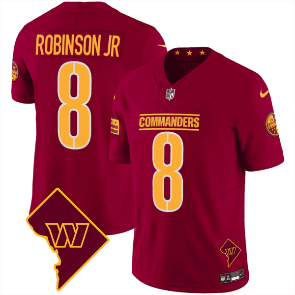 Men’s Washington Commanders Washington DC Map Patch Jersey – All Stitched – Burgundy – Robinson Jr.