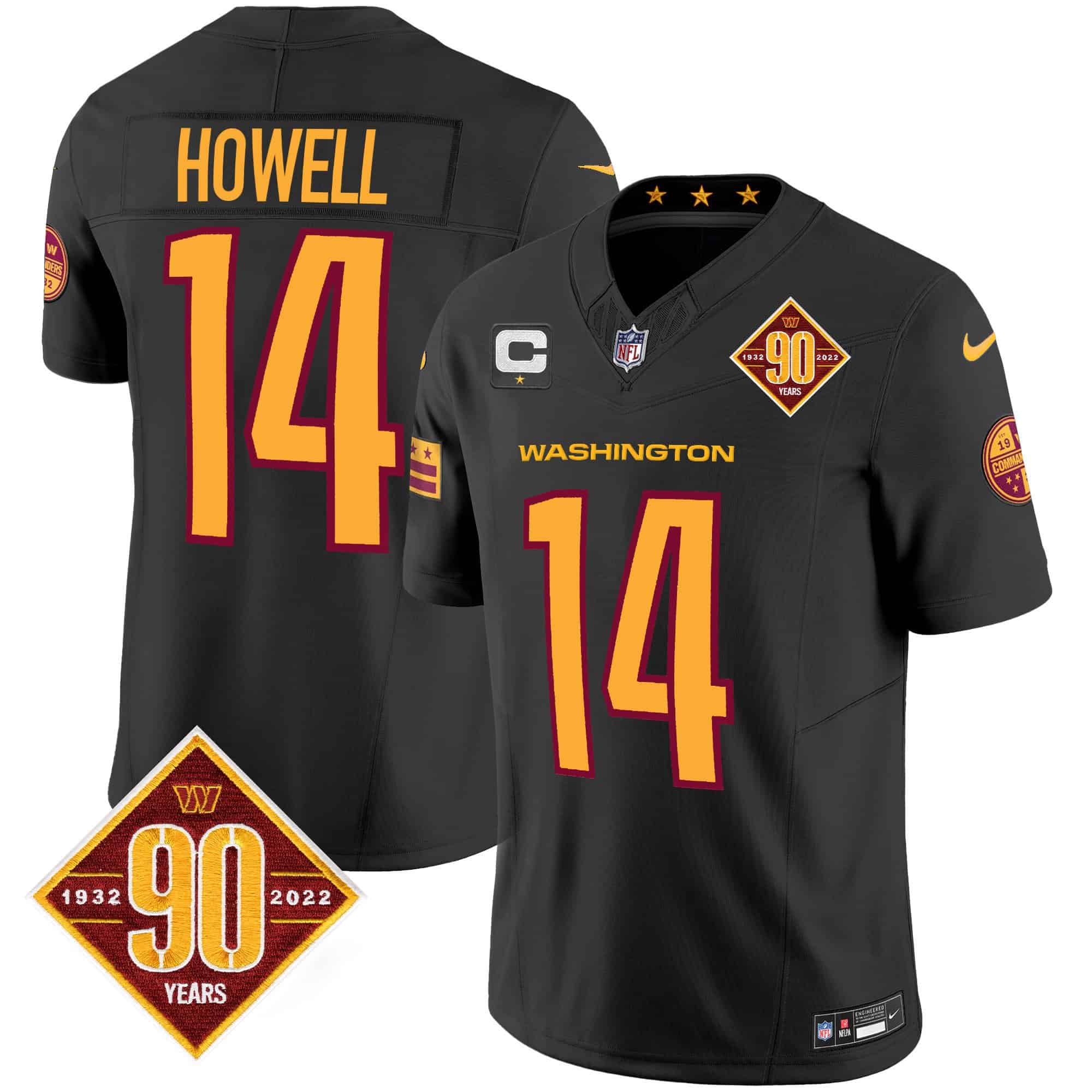 Men’s Washington Commanders 90th Anniversary Patch Vapor Jersey V3 – All Stitched – Black – Sam Howell
