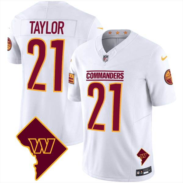 Men’s Washington Commanders Washington DC Map Patch Jersey – All Stitched – White – Sean Taylor