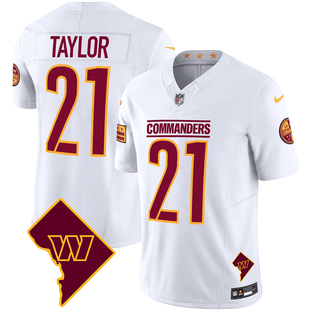Men’s Washington Commanders Washington DC Map Patch Jersey – All Stitched – White – Sean Taylor