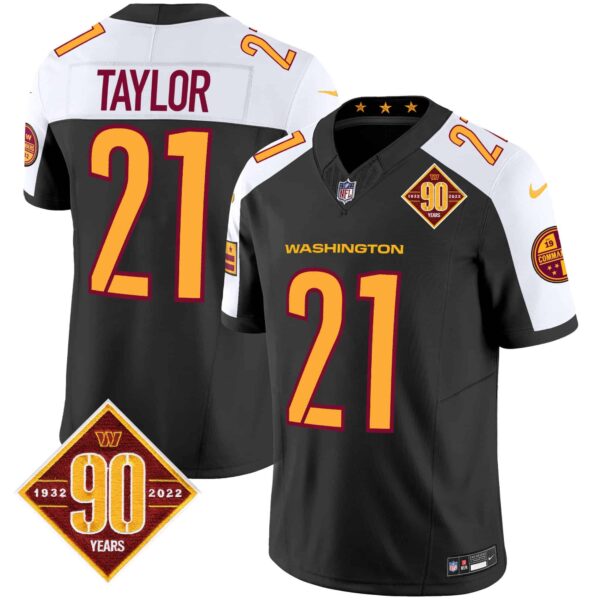 Men’s Washington Commanders 90th Anniversary Patch Vapor Jersey V3 – All Stitched – Black Alternate – Sean Taylor
