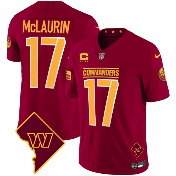 Men’s Washington Commanders Washington DC Map Patch Jersey – All Stitched – Burgundy – Terry McLaurin
