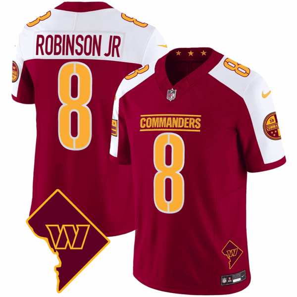 Men’s Washington Commanders Washington DC Map Patch Jersey – All Stitched – Burgundy Alternate – Robinson Jr.