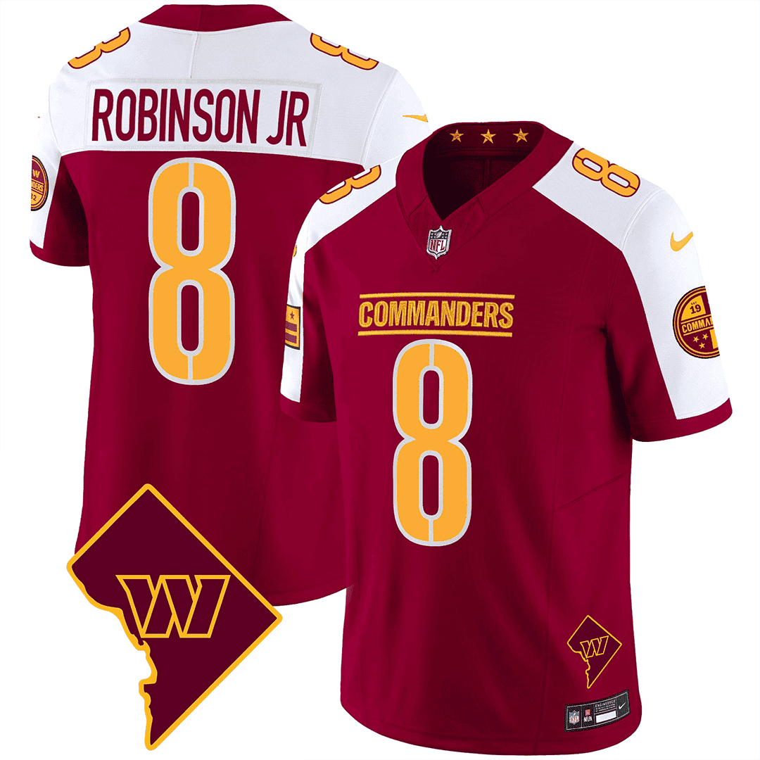Men’s Washington Commanders Washington DC Map Patch Jersey – All Stitched – Burgundy Alternate – Robinson Jr.