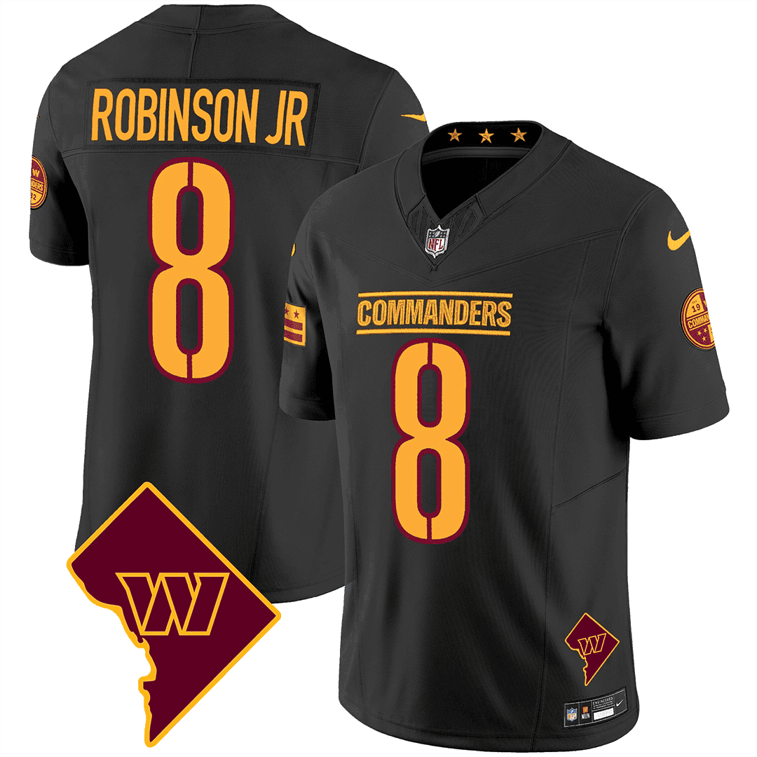 Men’s Washington Commanders Washington DC Map Patch Jersey – All Stitched – Black – Robinson Jr.