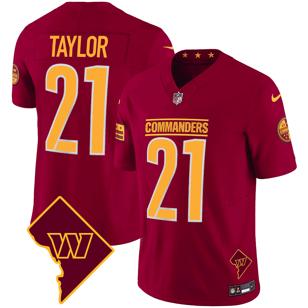 Men’s Washington Commanders Washington DC Map Patch Jersey – All Stitched – Burgundy – Sean Taylor