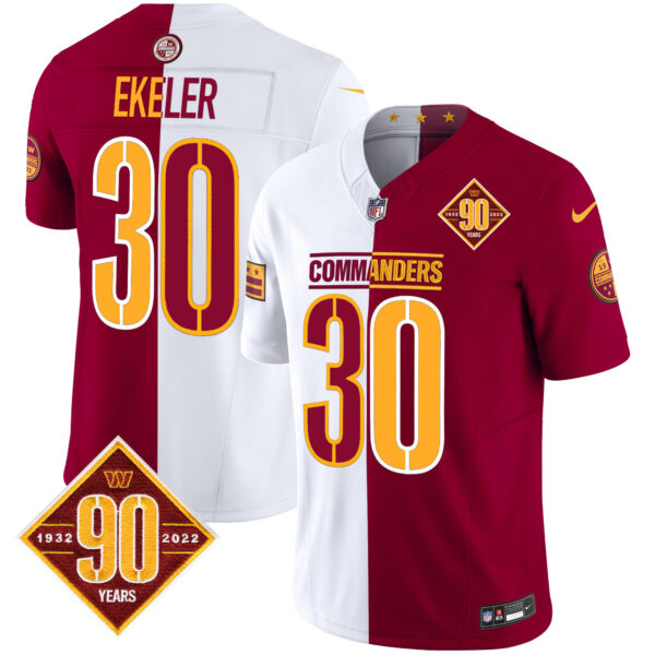 Men’s Washington Commanders 90th Anniversary Patch Vapor Limited Jersey – All Stitched – Half – Austin Ekeler