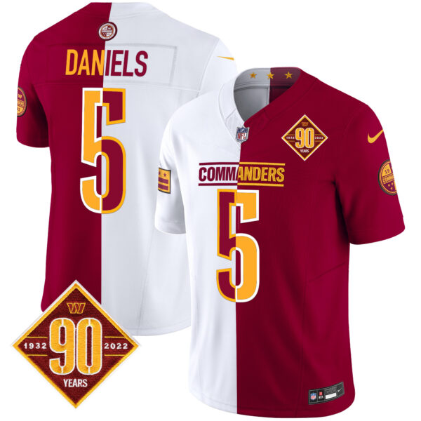 Men’s Washington Commanders 90th Anniversary Patch Vapor Limited Jersey – All Stitched – Half – Jayden Daniels
