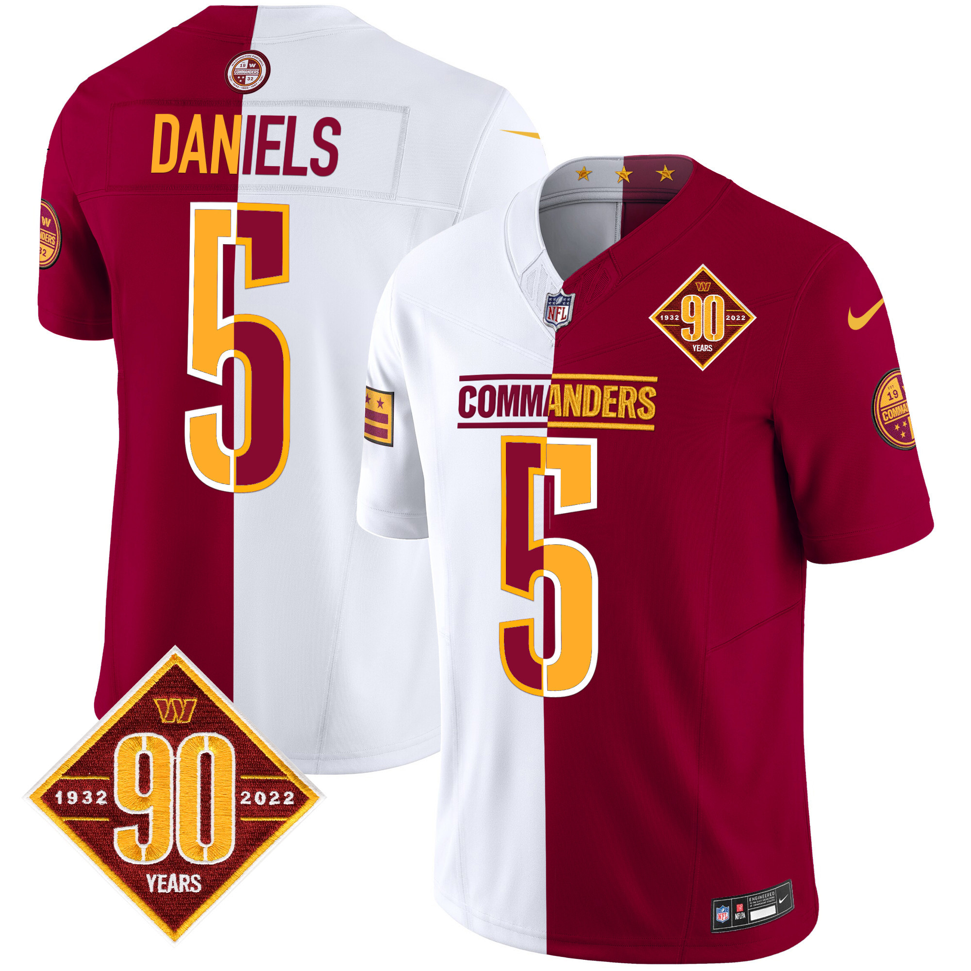 Men’s Washington Commanders 90th Anniversary Patch Vapor Limited Jersey – All Stitched – Half – Jayden Daniels
