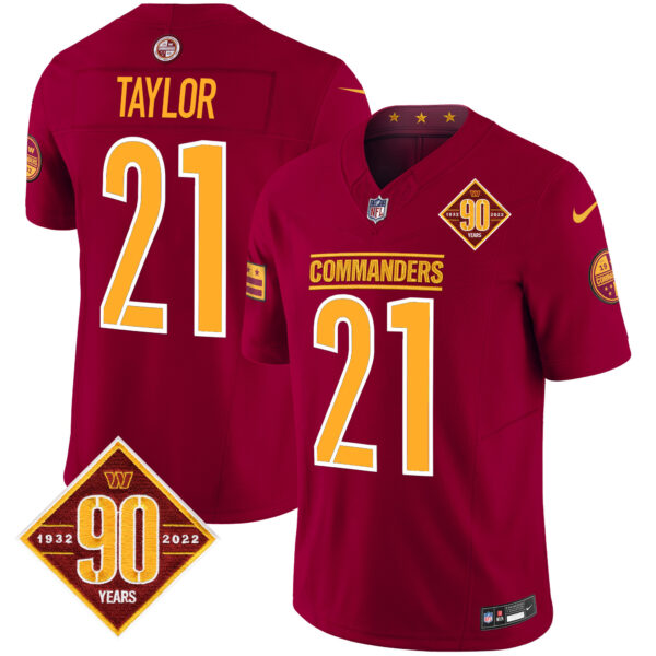 Men’s Washington Commanders 90th Anniversary Patch Vapor Limited Jersey – All Stitched – Burgundy – Sean Taylor