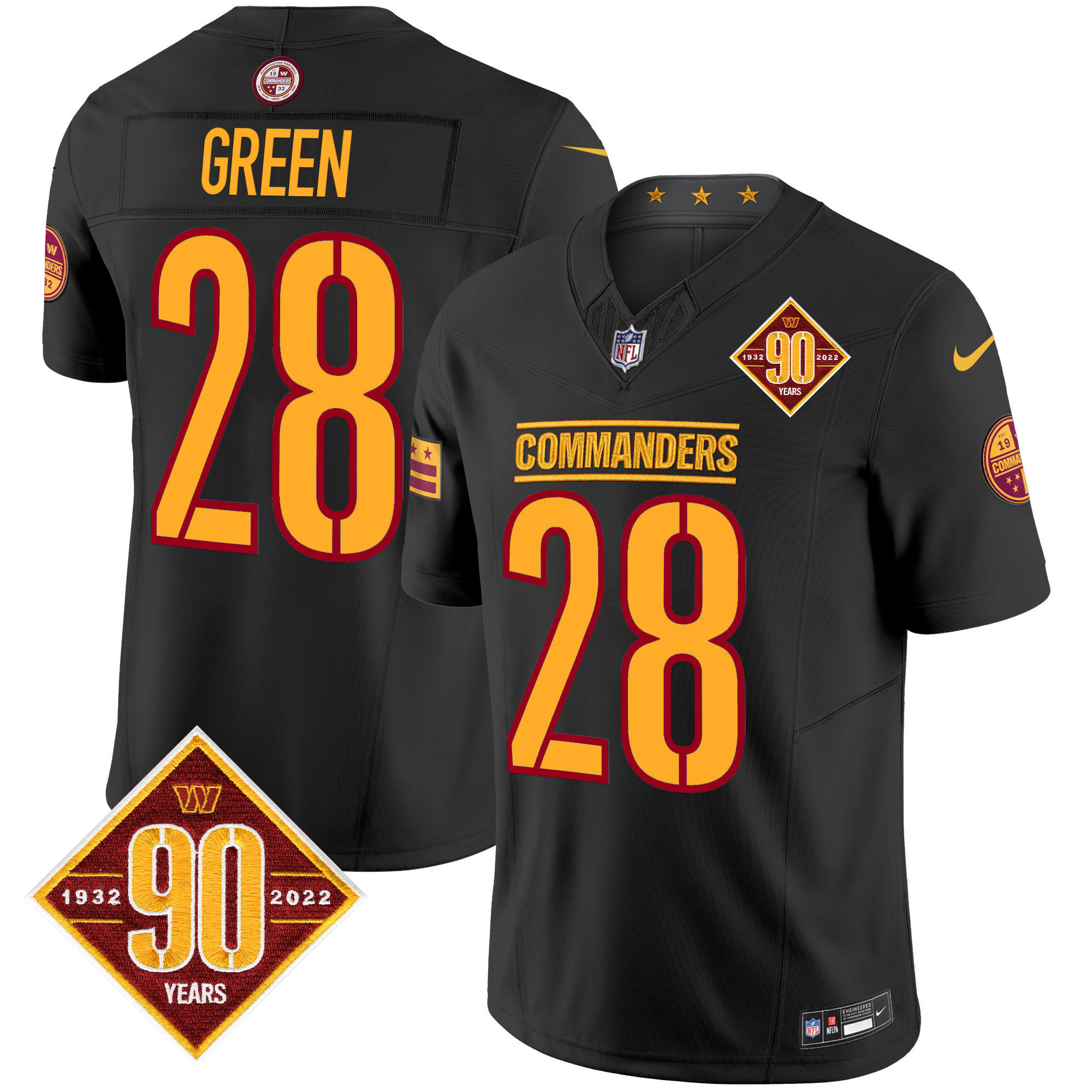 Men’s Washington Commanders 90th Anniversary Patch Vapor Limited Jersey – All Stitched – Black – Darrell Green
