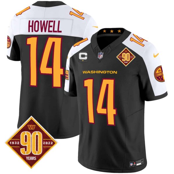 Men’s Washington Commanders 90th Anniversary Patch Vapor Jersey V3 – All Stitched – Black Alternate – Sam Howell