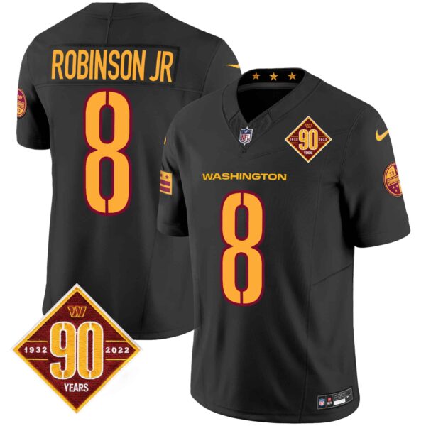 Men’s Washington Commanders 90th Anniversary Patch Vapor Jersey V3 – All Stitched – Black – Robinson Jr.