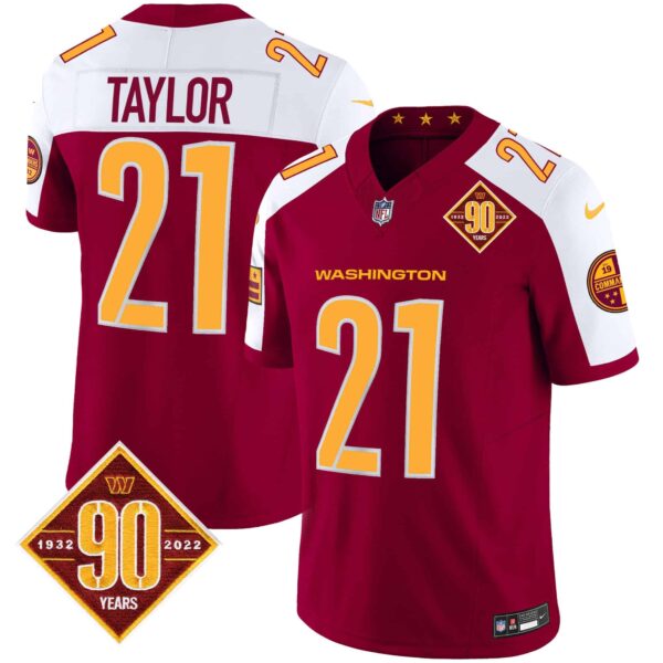 Men’s Washington Commanders 90th Anniversary Patch Vapor Jersey V3 – All Stitched – Burgundy Alternate – Sean Taylor