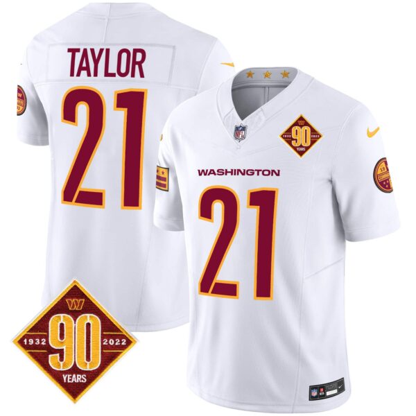 Men’s Washington Commanders 90th Anniversary Patch Vapor Jersey V3 – All Stitched – White – Sean Taylor
