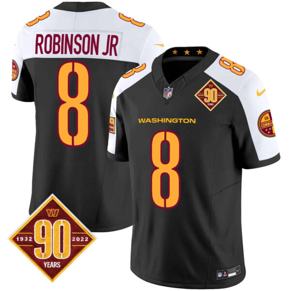 Men’s Washington Commanders 90th Anniversary Patch Vapor Jersey V3 – All Stitched – Black Alternate – Robinson Jr.