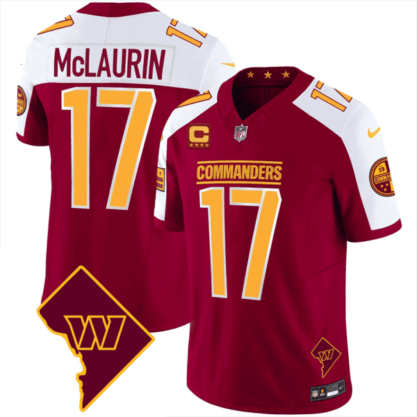 Men’s Washington Commanders Washington DC Map Patch Jersey – All Stitched – Burgundy Alternate – Terry McLaurin