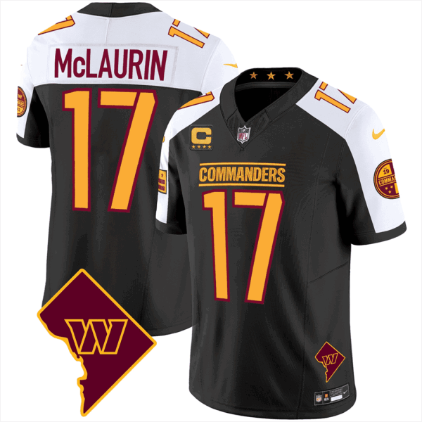 Men’s Washington Commanders Washington DC Map Patch Jersey – All Stitched – Black Alternate – Terry McLaurin
