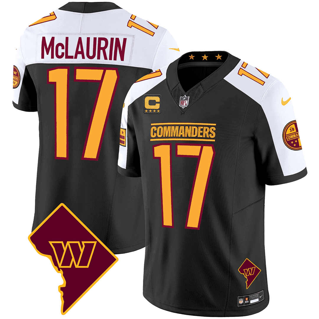 Men’s Washington Commanders Washington DC Map Patch Jersey – All Stitched – Black Alternate – Terry McLaurin