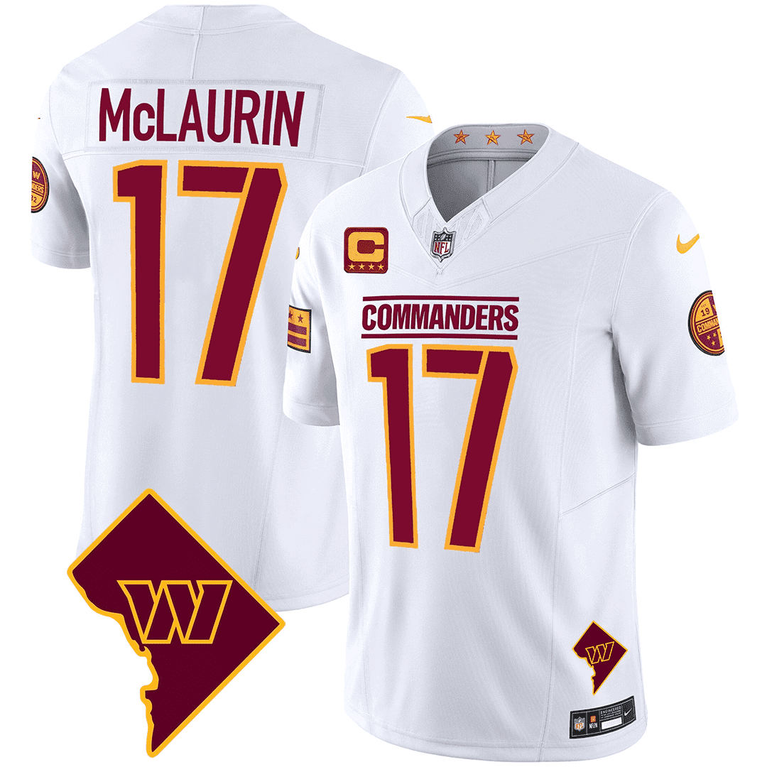Men’s Washington Commanders Washington DC Map Patch Jersey – All Stitched – White – Terry McLaurin
