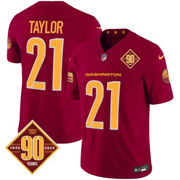 Men’s Washington Commanders 90th Anniversary Patch Vapor Jersey V3 – All Stitched – Burgundy – Sean Taylor