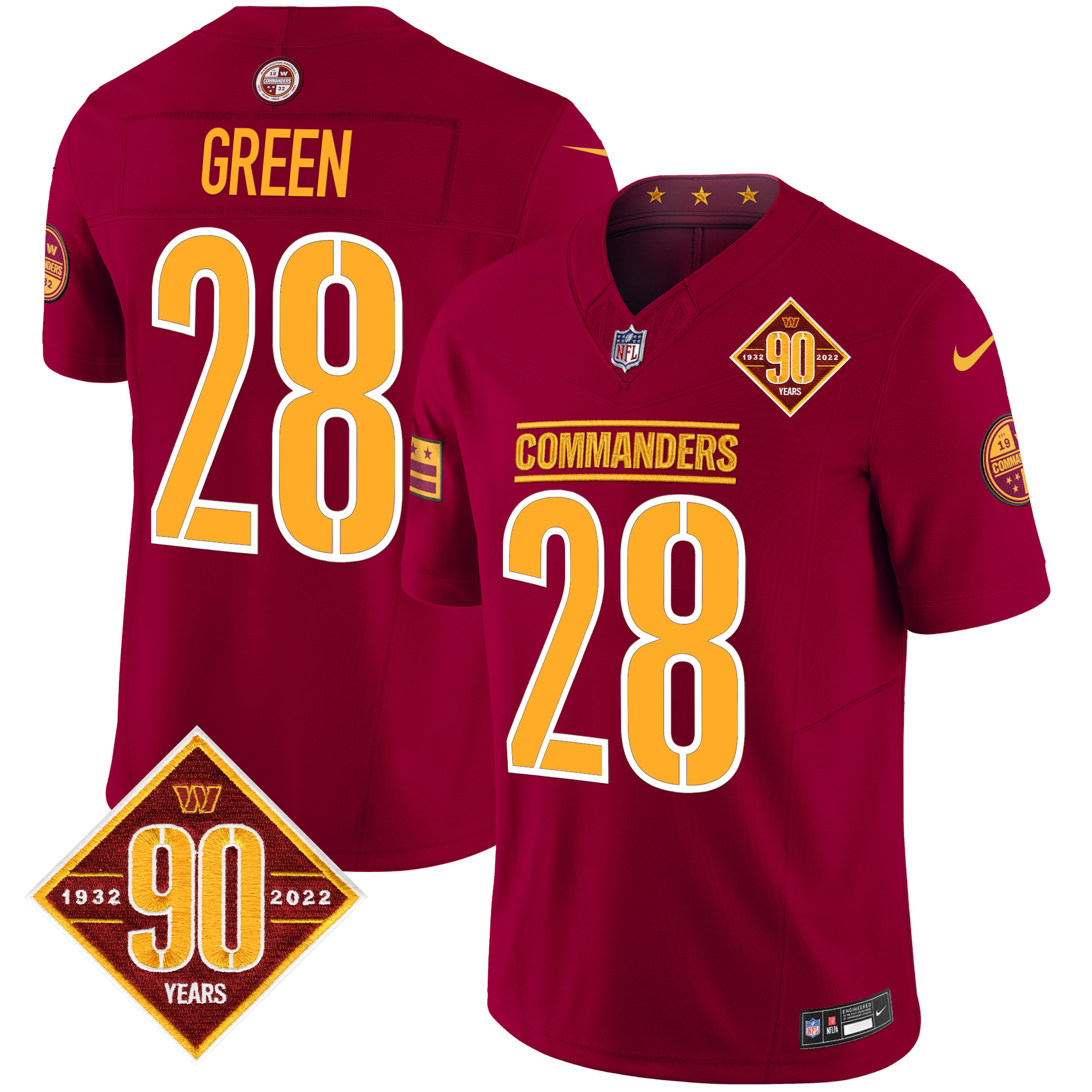 Men’s Washington Commanders 90th Anniversary Patch Vapor Limited Jersey – All Stitched – Burgundy – Darrell Green