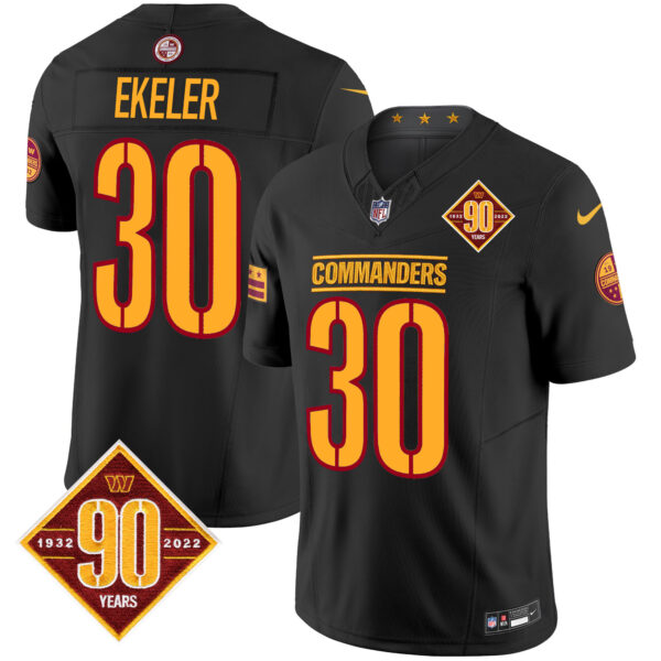 Men’s Washington Commanders 90th Anniversary Patch Vapor Limited Jersey – All Stitched – Black – Austin Ekeler
