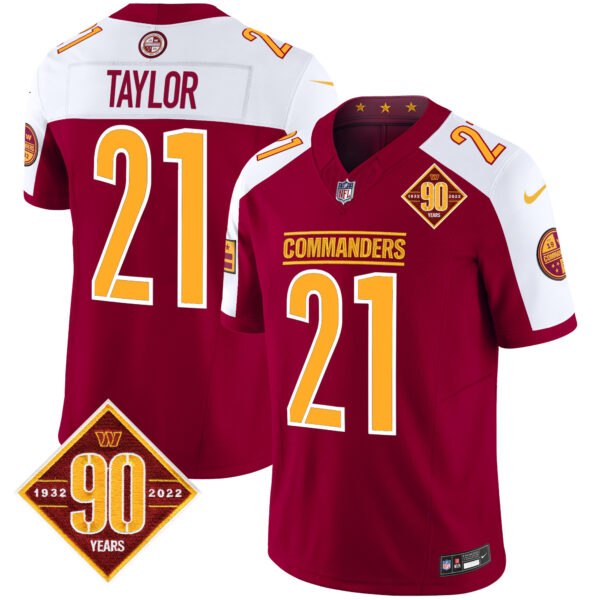 Men’s Washington Commanders 90th Anniversary Patch Vapor Limited Jersey – All Stitched – Burgundy Alternate – Sean Taylor