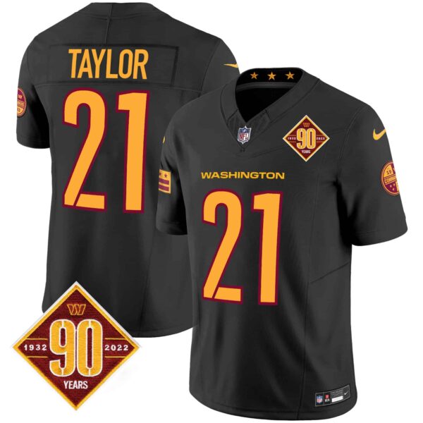 Men’s Washington Commanders 90th Anniversary Patch Vapor Jersey V3 – All Stitched – Black – Sean Taylor