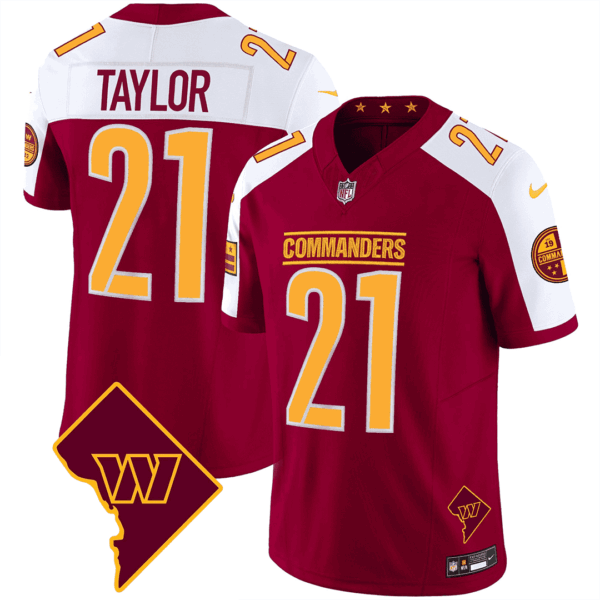 Men’s Washington Commanders Washington DC Map Patch Jersey – All Stitched – Burgundy Alternate – Sean Taylor