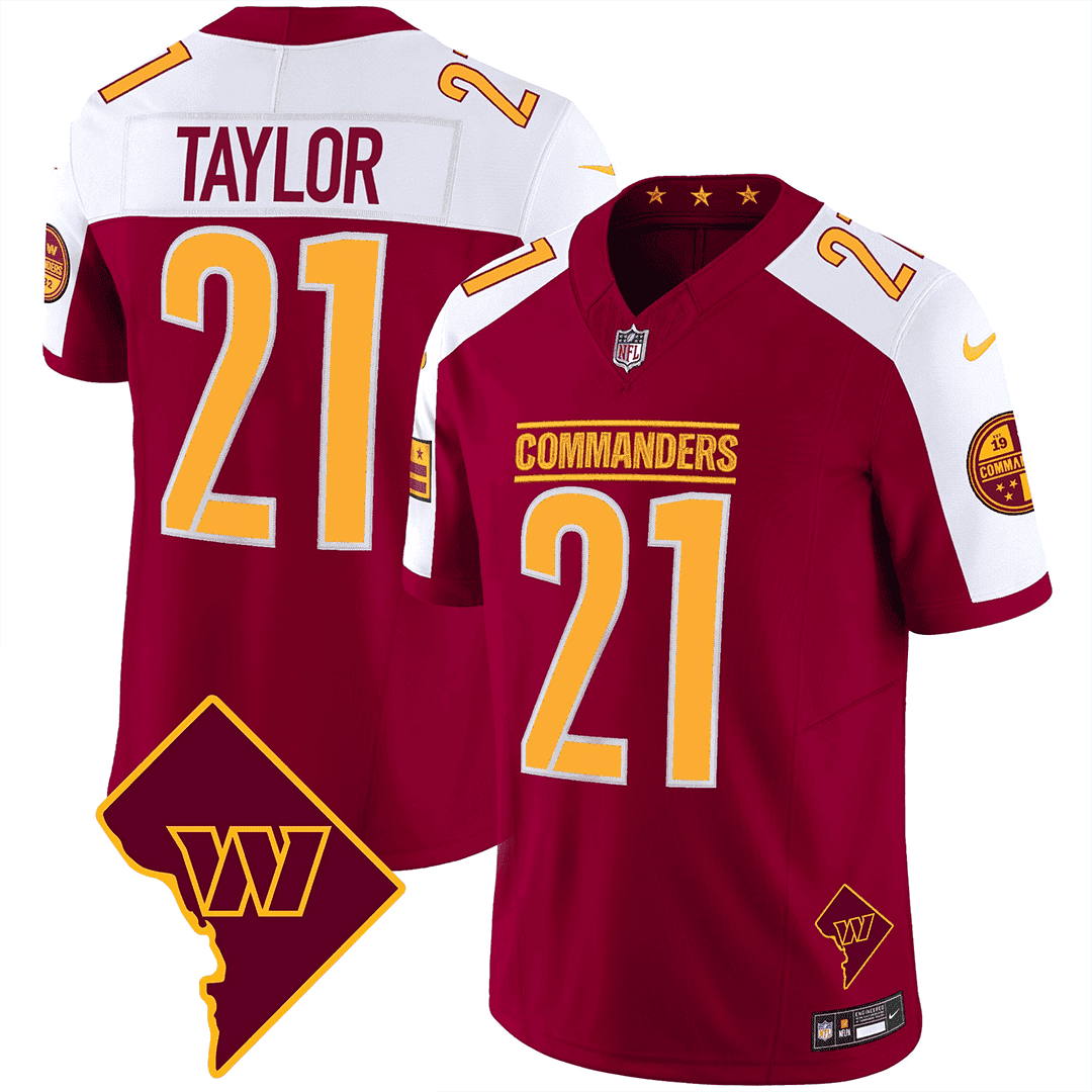 Men’s Washington Commanders Washington DC Map Patch Jersey – All Stitched – Burgundy Alternate – Sean Taylor