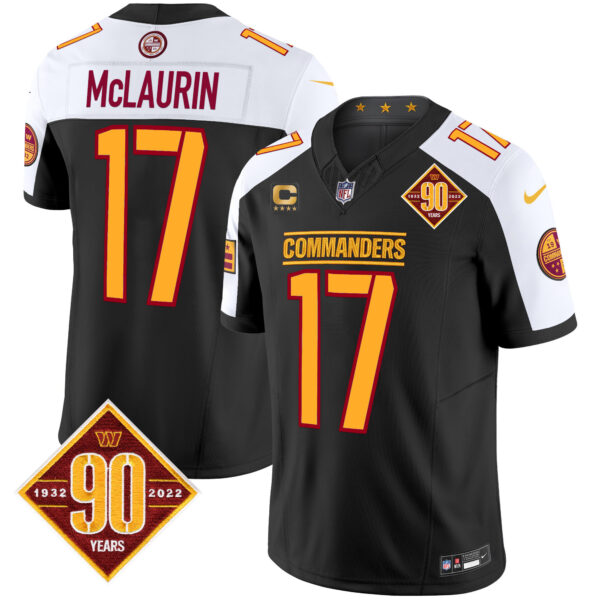 Men’s Washington Commanders 90th Anniversary Patch Vapor Limited Jersey – All Stitched – Black Alternate – Terry McLaurin