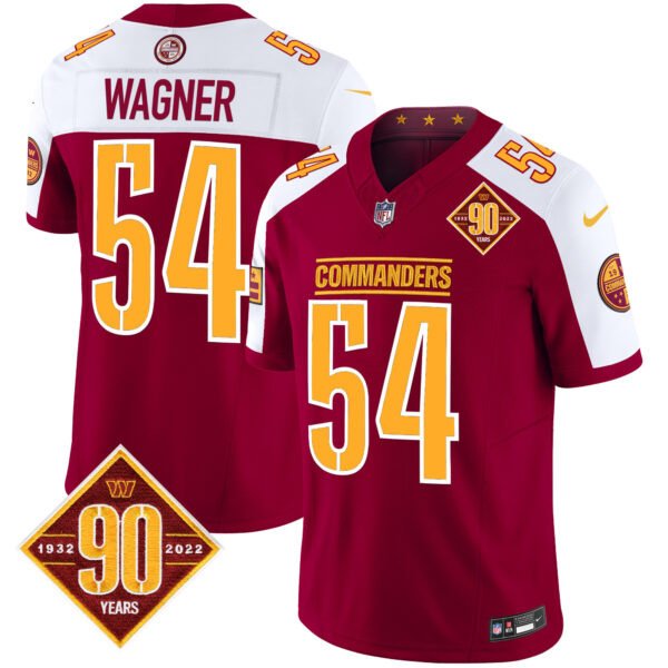 Men’s Washington Commanders 90th Anniversary Patch Vapor Limited Jersey – All Stitched – Burgundy Alternate – Bobby Wagner
