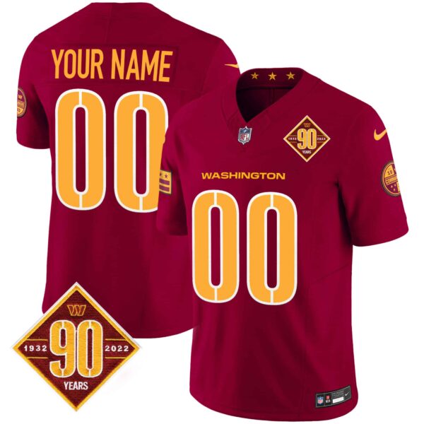 Washington Commanders 90th Anniversary Patch Vapor Custom Jersey V3 – All Stitched – Men – Burgundy