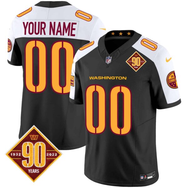 Washington Commanders 90th Anniversary Patch Vapor Custom Jersey V3 – All Stitched – Men – Black Alternate