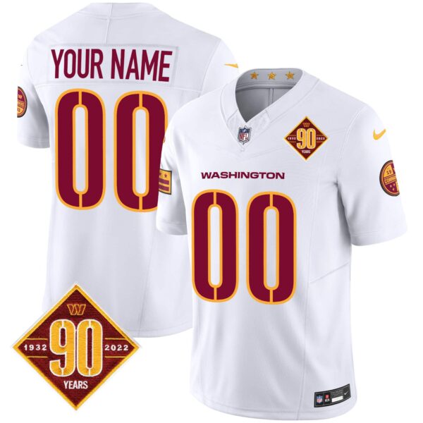 Washington Commanders 90th Anniversary Patch Vapor Custom Jersey V3 – All Stitched – Youth – White