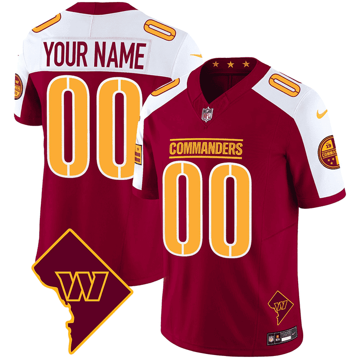 Washington Commanders Washington DC Map Patch Custom Jersey – All Stitched – Youth – Burgundy Alternate