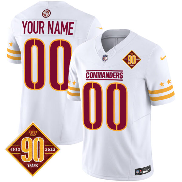 Washington Commanders 90th Anniversary Patch Vapor Limited Custom Jersey – All Stitched – Men – White