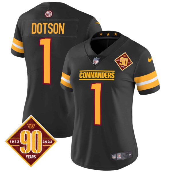Women’s Washington Commanders 90th Anniversary Patch Vapor Jersey V2 – All Stitched – Black – Jahan Dotson