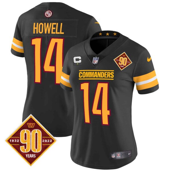 Women’s Washington Commanders 90th Anniversary Patch Vapor Jersey V2 – All Stitched – Black – Sam Howell