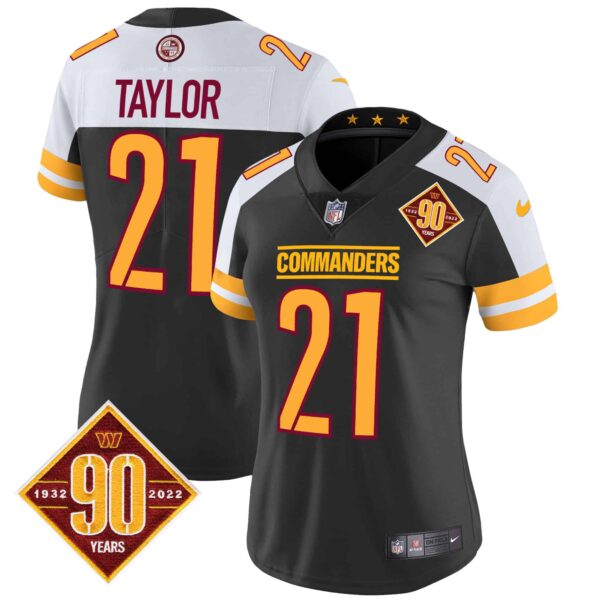 Women’s Washington Commanders 90th Anniversary Patch Vapor Jersey V2 – All Stitched – Black Alternate – Sean Taylor