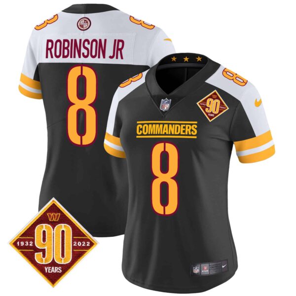 Women’s Washington Commanders 90th Anniversary Patch Vapor Jersey V2 – All Stitched – Black Alternate – Robinson Jr.
